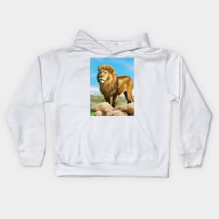 Lion king a wild animal. Wild African lion in nature. Retro style. Realistic Oil painting illustration. Lion Head Wildlife Hand Drawing poster Kids Hoodie